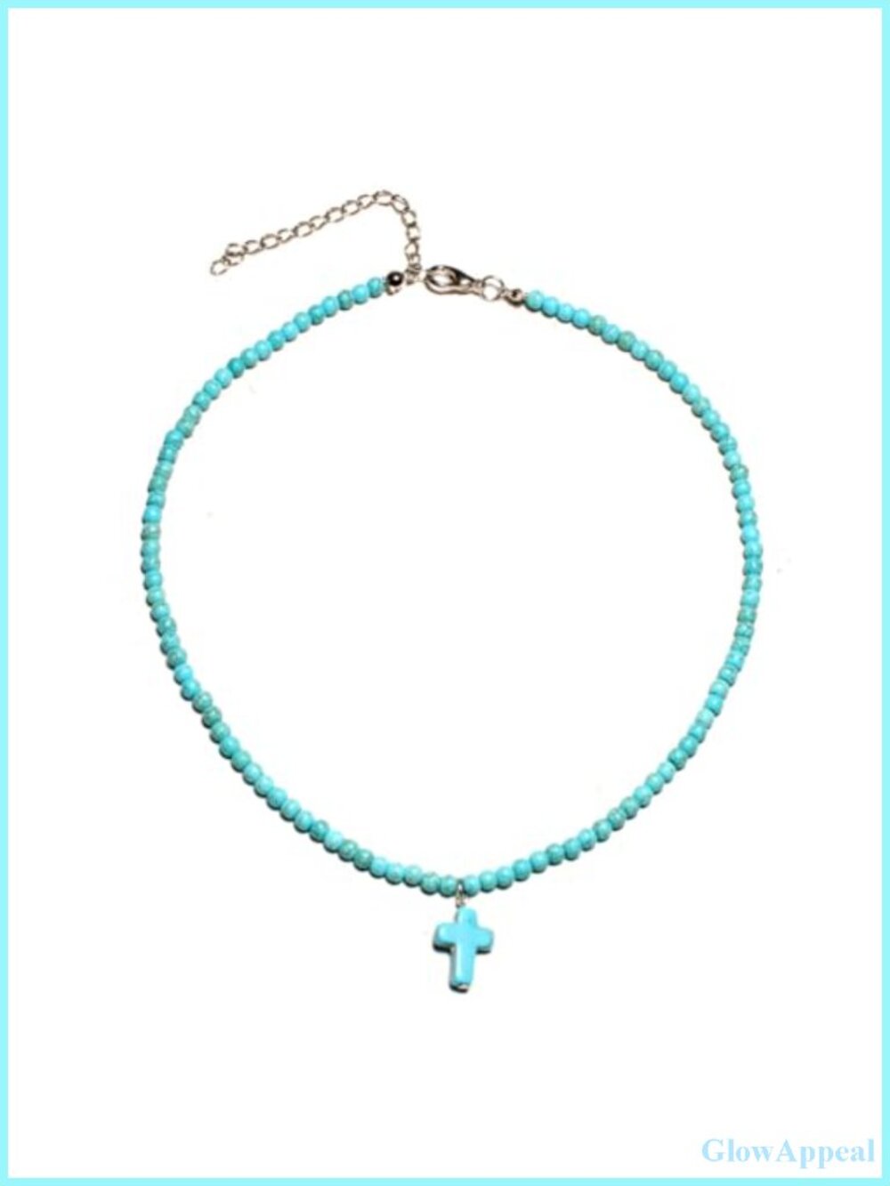 Boho Turquoise Natural Stone Cross Pendant Necklace, Dainty Beaded Chain